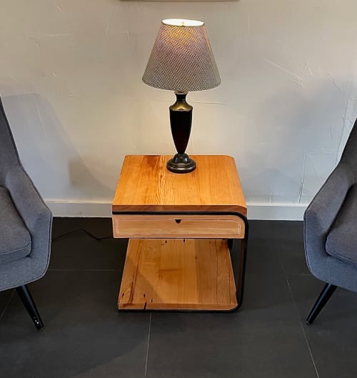 Old Growth Industries | End Table in Tables by Old Growth Industries. Item made of wood with steel works with minimalism & mid century modern style