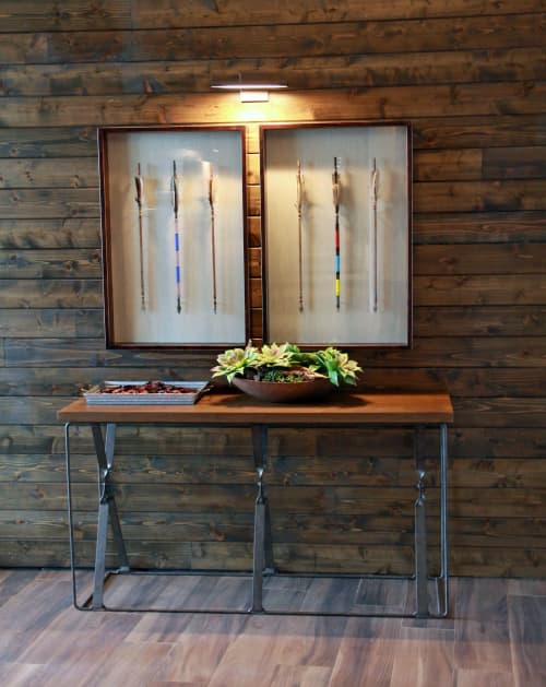 Arrow Shadow Box | Wall Sculpture in Wall Hangings by Organik Creative | Ascent Victory Park Apartments in Dallas. Item composed of maple wood and linen