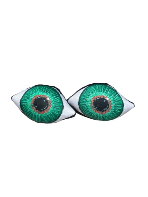 GREEN EYE cotton sateen sculpted pillows / set of two | Cushion in Pillows by Mommani Threads | Bergdorf Goodman in New York. Item made of cotton works with contemporary & eclectic & maximalism style