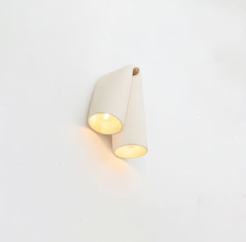 White Melo Sconce - Minimalist Ceramic Ambient Lighting | Sconces by Catalin Filip. Item made of wood with ceramic works with boho & eclectic & maximalism style