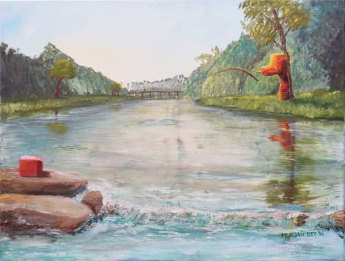 Fishing the Powhatan | Oil And Acrylic Painting in Paintings by Mensah Bey | McDemmond Center for Applied Research in Norfolk. Item made of synthetic