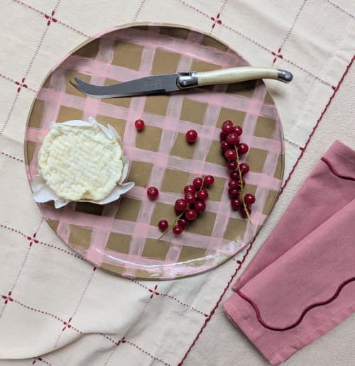 Pink Gingham Serving Platter | Serveware by Rosie Gore. Item composed of ceramic