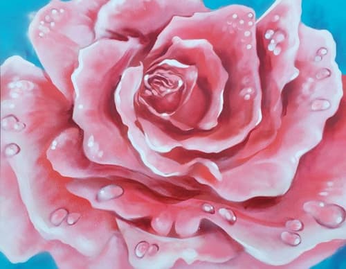 Pink Rose with Water Drops 5x4' | Paintings by Fasm Creative
