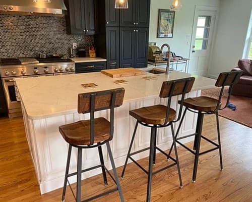 Swiveling Scooped Seat Brewster | Bar Stool in Chairs by The Strong Oaks Woodshop. Item made of wood & metal compatible with minimalism and country & farmhouse style