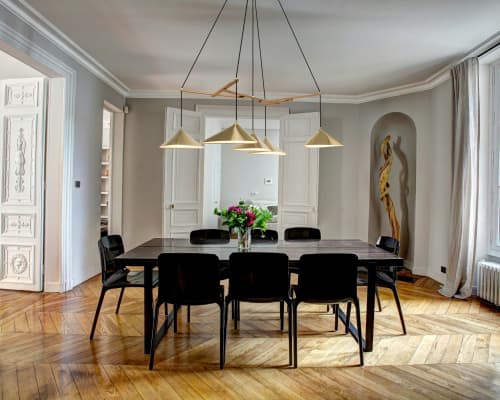 Emily Group of Five Pendant Light – Gold Semi-Matte | Chandeliers by MOSS Objects. Item made of oak wood & steel compatible with contemporary and modern style