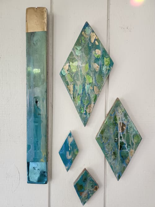 Scales Tiles | Sculptures by Nadia Fairlamb Art. Item composed of birch wood and copper in minimalism or coastal style