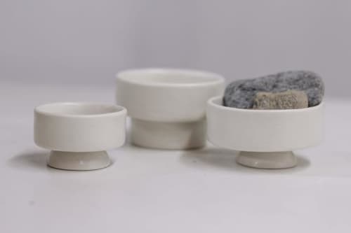 Sparkling White Pedestal Ring Dish | Bowl in Dinnerware by Kristina Kotlier. Item composed of ceramic compatible with boho and minimalism style