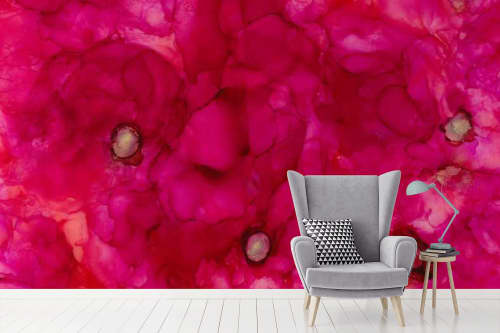 Blooms in Pink Wallpaper Mural | Wall Treatments by MELISSA RENEE fieryfordeepblue  Art & Design. Item composed of paper in contemporary or eclectic & maximalism style