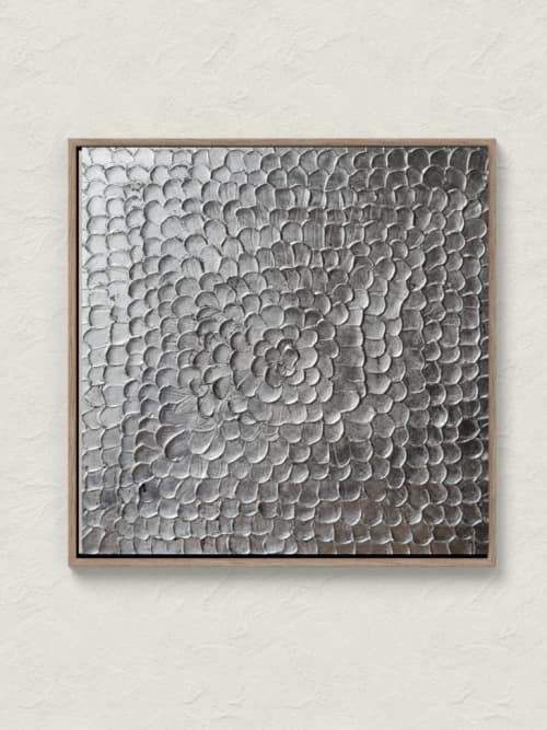 Silver Wall Art -«Silver Scales» | Oil And Acrylic Painting in Paintings by Berezart. Item composed of canvas in minimalism or mid century modern style