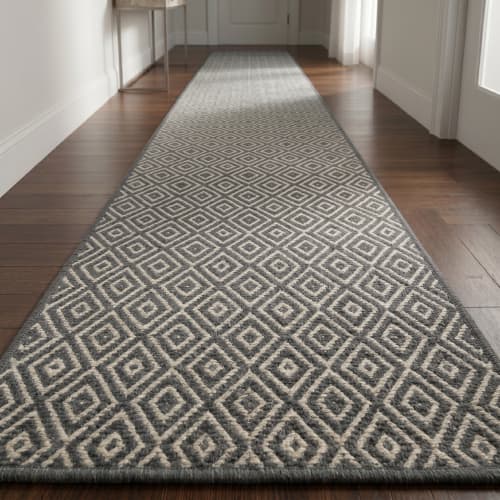 Handwoven Woolen Gray Runner Rug | Rugs by Evergreen Carpets. Item made of wool works with boho & minimalism style