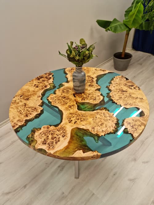 Mappa Burl Epoxy Table, Made to order Epoxy Resin Dining Table | Iron's  Custom Wood