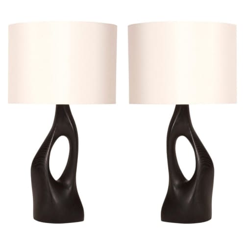 Amorph Helix Table Lamp Solid Wood, Ebony Finish with Ivory | Lamps by Amorph. Item composed of wood & synthetic