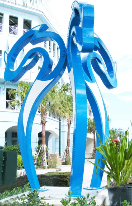 Dolphins Game | Public Sculptures by Gus Lina Art. Item composed of aluminum