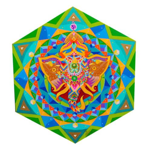 MANDALA GANESH | Oil And Acrylic Painting in Paintings by Frase Honghikuri. Item made of synthetic