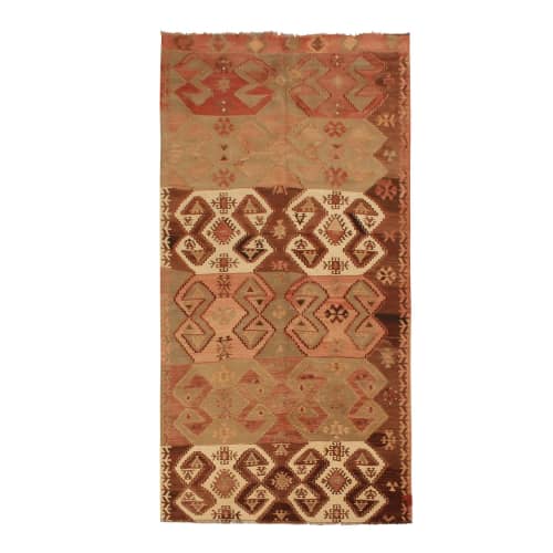 Vintage Mid-Century Emirdag Red And Brown Wool Kilim Rug | Area Rug in Rugs by Rug and Kilim