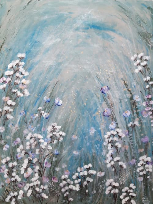 Campo di fiori felici | Oil And Acrylic Painting in Paintings by Elena Parau. Item composed of canvas compatible with contemporary and country & farmhouse style