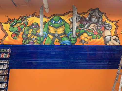 Ninja Turtles Mural at Fire and Ice Games | Murals by Lopan 4000 | Fire & Ice Games in Rocklin. Item made of synthetic