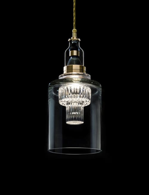 Blown glass/crystal inserts #46 | Pendants by Vitro Lighting Designs. Item made of bronze with glass