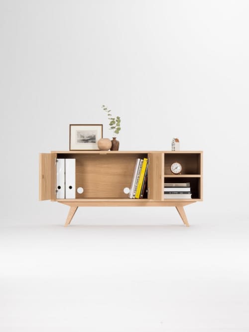 Media cabinet, TV stand made of oak wood | Media Console in Storage by Mo Woodwork. Item composed of oak wood in minimalism or mid century modern style