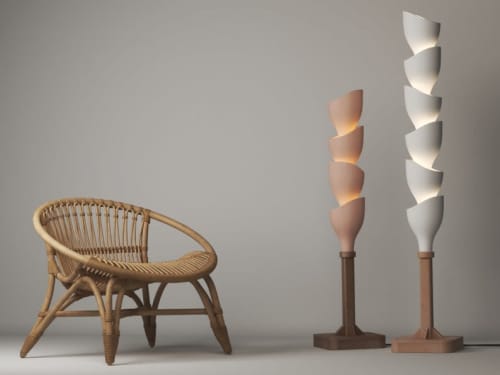 Heliconia | Sculptural Ceramic & Solid Wood Floor Lamp | Lamps by Naaya Studio. Item made of wood & metal compatible with boho and minimalism style