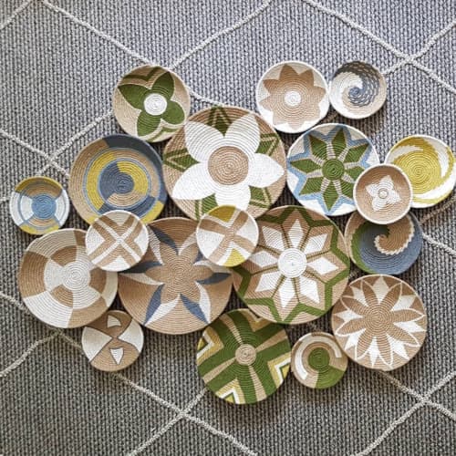19 Pieces Bohemian Wall Baskets Decor | Decorative Plate in Decorative Objects by Sarmal Design. Item composed of bamboo and cotton in boho or contemporary style