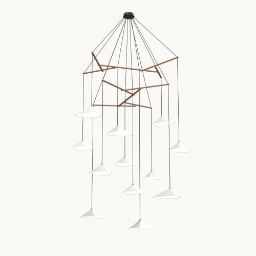 Emily V12 Pendant Light – High Gloss Custom | Chandeliers by MOSS Objects. Item made of oak wood with steel works with contemporary & modern style