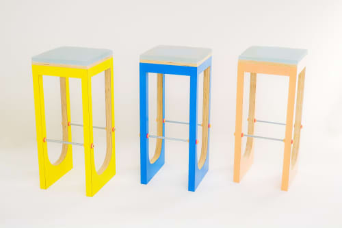 Tall Acrylic-Top Stool | Chairs by akaye. Item composed of wood and steel in minimalism or contemporary style