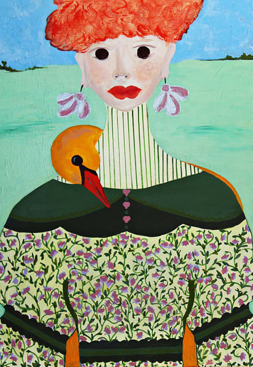 INVISIBLE WINGS - original portrait painting with swan | Oil And Acrylic Painting in Paintings by Marinela Puscasu. Item composed of canvas in contemporary or country & farmhouse style