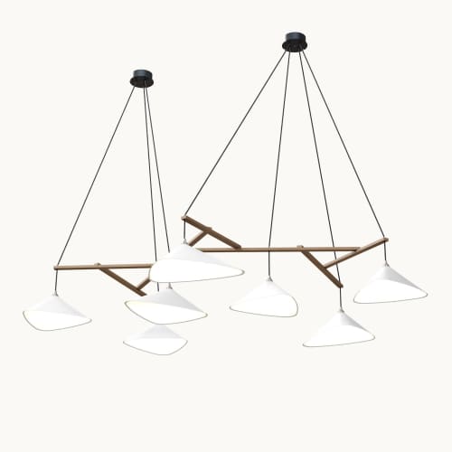 Emily Group of Seven Pendant Light – White Semi-Matte | Chandeliers by MOSS Objects. Item composed of oak wood & steel compatible with contemporary and modern style