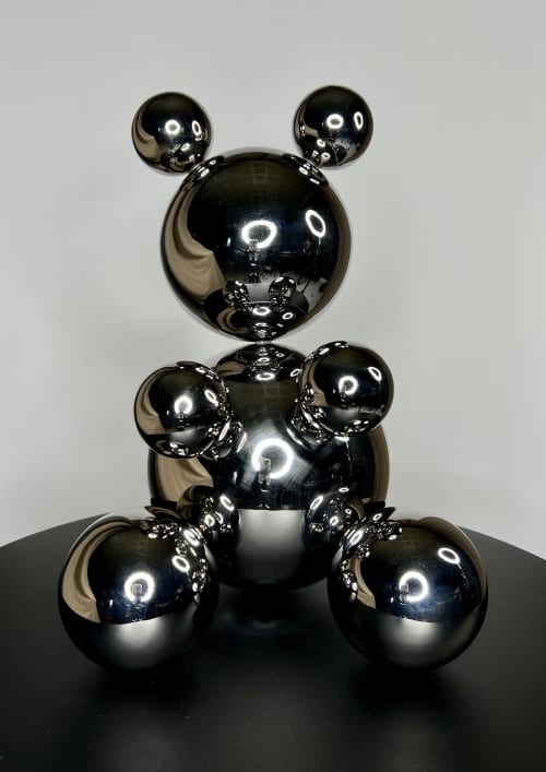 Middle Stainless Steel Bear Gabriel | Sculptures by IRENA TONE. Item composed of steel in minimalism or art deco style