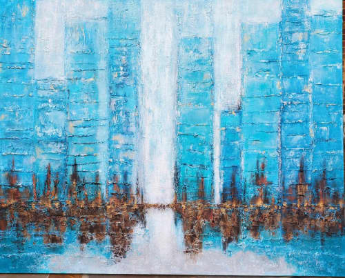 Skyline blues | Oil And Acrylic Painting in Paintings by Liz Johnston. Item composed of canvas & synthetic