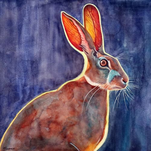 African Jack Rabbit | Mixed Media in Paintings by Catherine Twomey | UpMarket Gallery in Asheville. Item made of birch wood with canvas works with contemporary & modern style