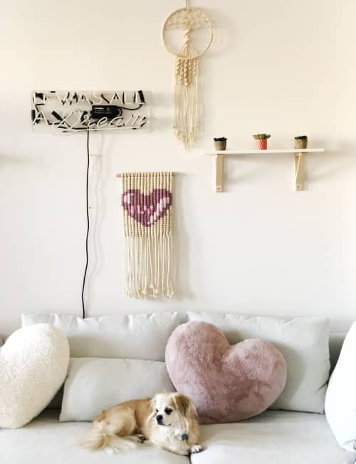 Candy Heart ILY Macrame | Macrame Wall Hanging in Wall Hangings by Oak & Vine. Item made of cotton with fiber