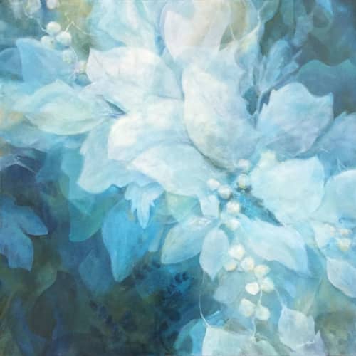 Soft and Romantic Floral Painting with Blues and white | Oil And Acrylic Painting in Paintings by Lynette Melnyk. Item composed of canvas in contemporary or modern style