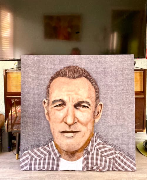 Bruce Springsteen | Tapestry in Wall Hangings by Dawn Waters Art. Item made of canvas with fiber works with contemporary & eclectic & maximalism style
