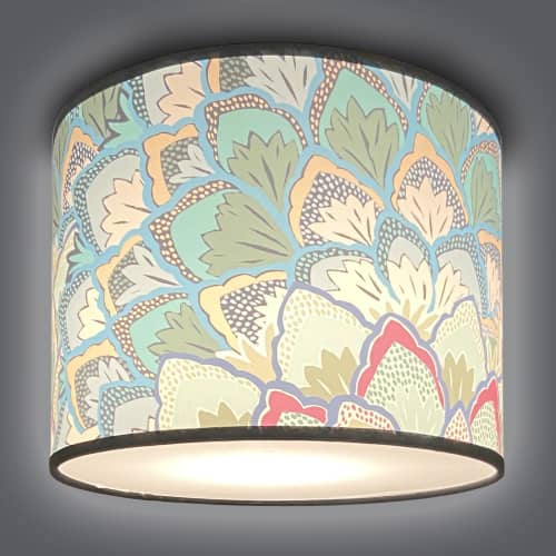 Proud Peacock Ceiling Drum | Flush Mounts by Robin Ann Meyer. Item composed of fabric and metal in boho or eclectic & maximalism style