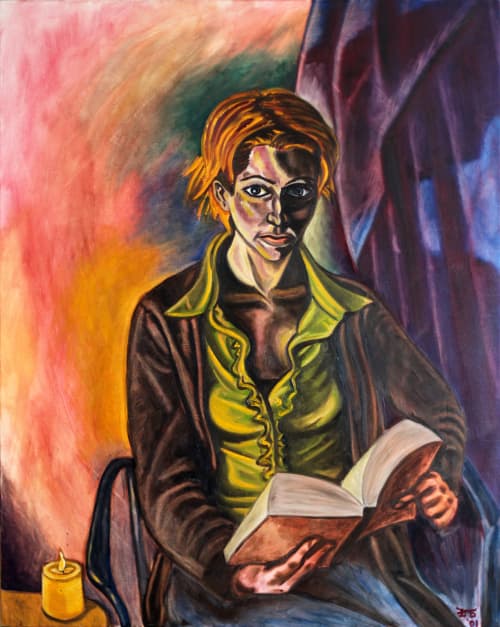Girl Reading By Candlelight | Oil And Acrylic Painting in Paintings by PMS Artwork