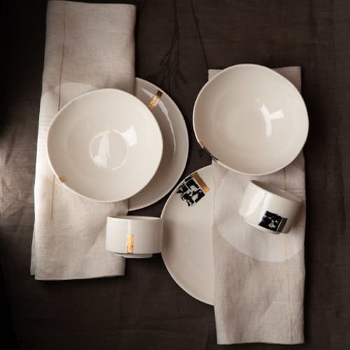 Moscata Breakfast Set for Two | Ceramic Plates by Boya Porcelain. Item composed of ceramic in minimalism or contemporary style