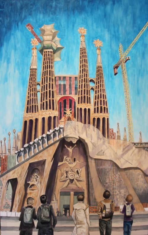 Sagrada Famila, 2016, 72 x 48 inches, acrylic on canvas | Oil And Acrylic Painting in Paintings by Arran Harvey | Arran Harvey Studio in San Francisco. Item composed of canvas and synthetic