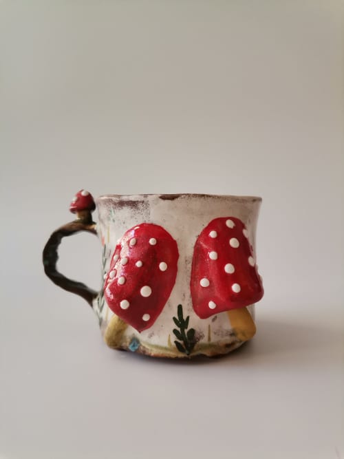 Handcrafted Mug With Whimsical Mushroom Details | Drinkware by HulyaKayalarCeramics. Item made of ceramic compatible with boho style