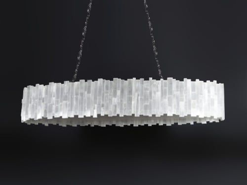 Elliptical oval selenite chandelier | Chandeliers by Ron Dier Design. Item composed of glass