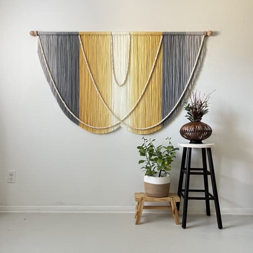 Modern Boho Retro Fiber Art Wall Hanging | Tapestry in Wall Hangings by Mercy Designs Boho. Item composed of birch wood and fiber in boho or mid century modern style