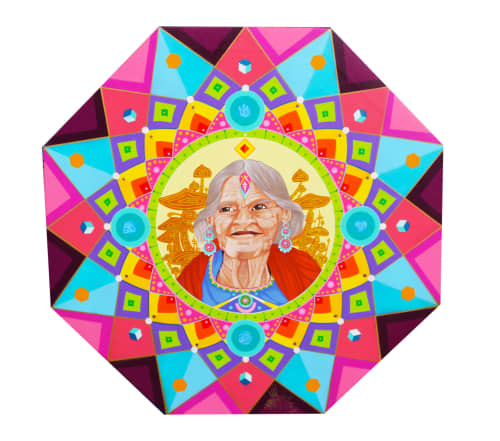 MANDALA MARIA SABINA | Oil And Acrylic Painting in Paintings by Frase Honghikuri. Item composed of synthetic