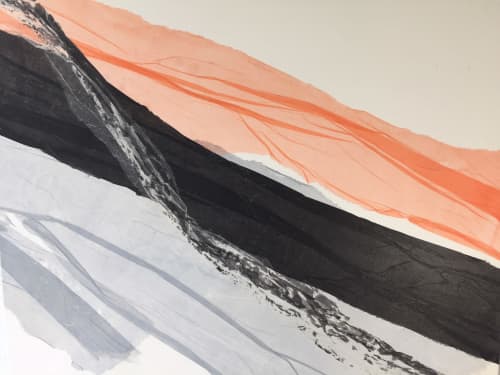 Peach and Black Abstract in Washi (on Canvas) | Oil And Acrylic Painting in Paintings by Jan Sullivan Fowler. Item composed of canvas