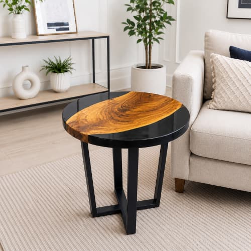 Epoxy Side Table, Round Resin Corner Table | End Table in Tables by Innovative Home Decors. Item made of wood compatible with country & farmhouse and art deco style