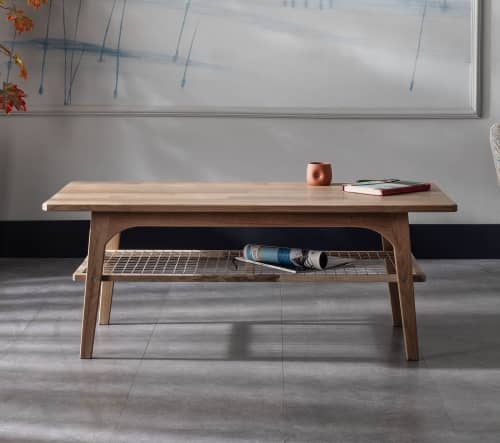 White Oak Coffee Table with Storage, Two Layer Lounge Table | Tables by Halohope Design. Item made of oak wood compatible with minimalism and modern style