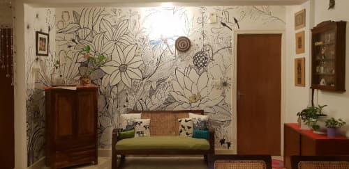 Theme: Tropical |  Project: Yamini Reddy Residence | Size: 15ft wide x 10ft tall | Murals by Yamini Reddy. Item composed of synthetic