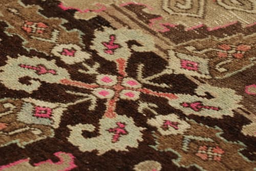 Vintage Turkish Runner Rug in Red with Beige Floral | Area Rug in Rugs by Rug and Kilim