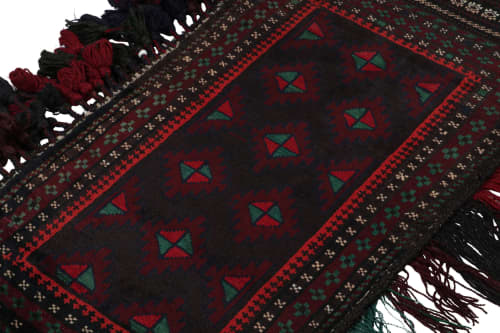 Rug & Kilim's Baluch Afghan rug in Black, Red & Green | Area Rug in Rugs by Rug and Kilim. Item composed of wool
