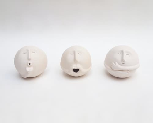 Set of three Clayheads (choose your own) | Wall Sculpture in Wall Hangings by Aman Khanna (Claymen)ˇ. Item composed of stoneware